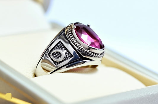 Red fluorite men's ring