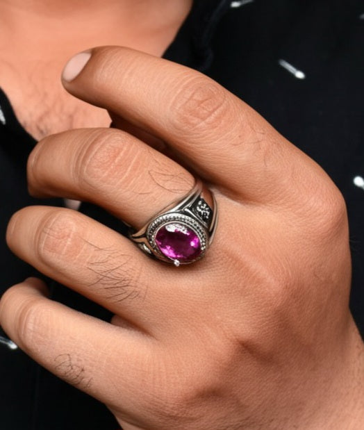 Red fluorite men's ring
