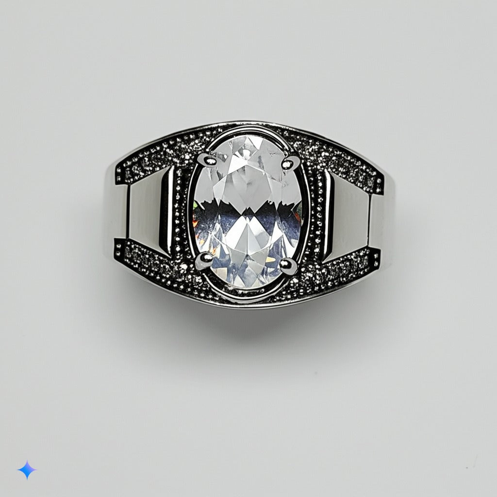 White topaz men's ring