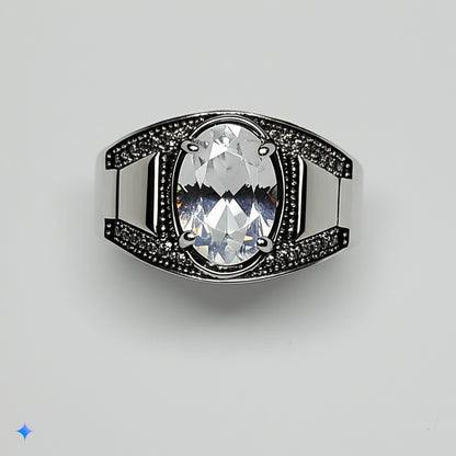 White topaz men's ring