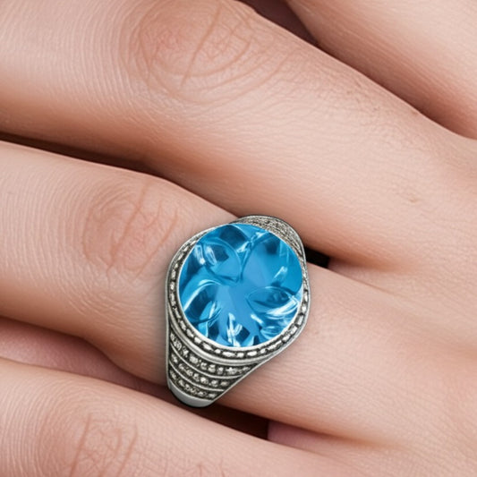 Sky blue topaz man's ring
