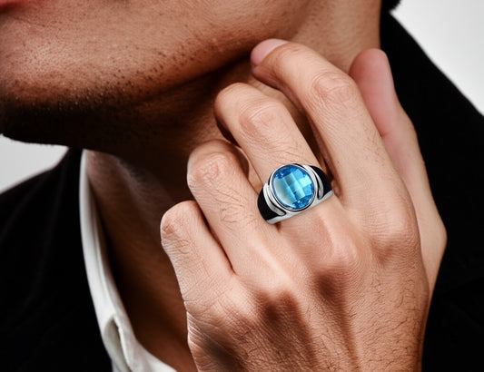 Sky blue topaz man's ring