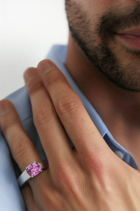 Pink tourmaline men's ring