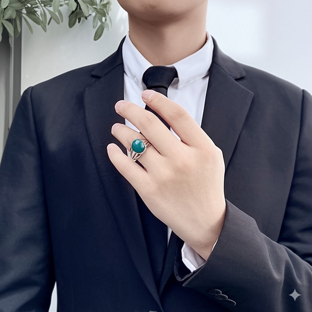 Aquamarine men's ring