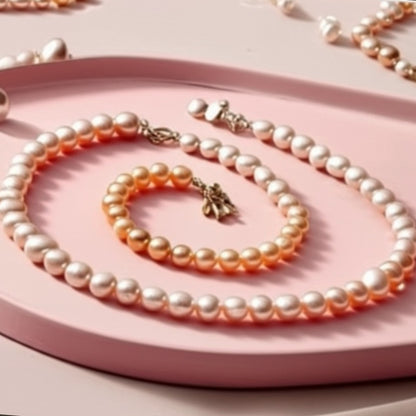 Women's pearls necklace and bracelet
