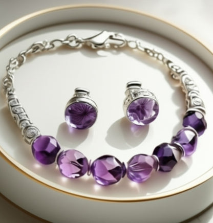 Women's Amethyst bracelet and earrings