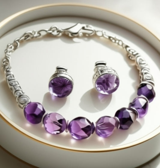 Women's Amethyst bracelet and earrings