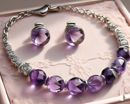 Women's Amethyst bracelet and earrings