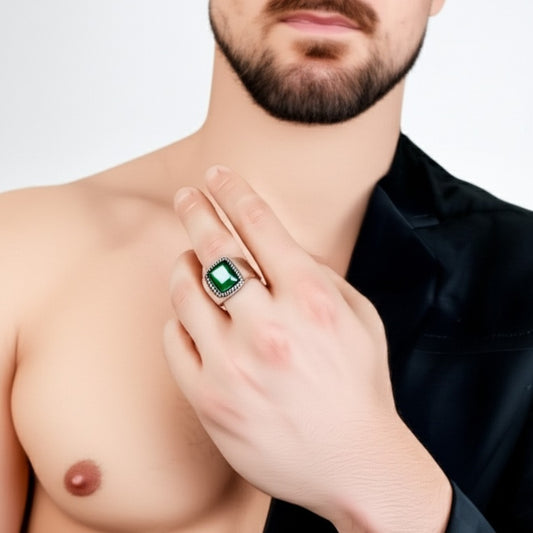 Men's green agate ring