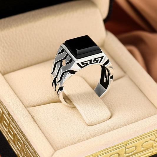 Men's Black Agate Ring
