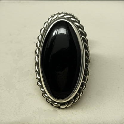 Black onyx men's silver ring