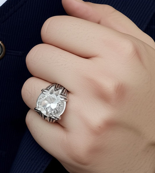 White topaz men's ring
