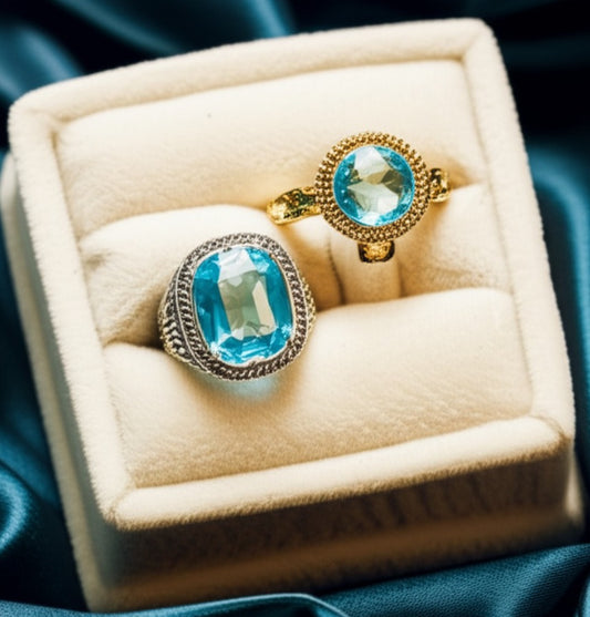 blue topaz couple rings