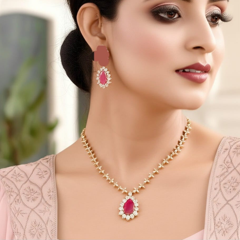 women's luxury gold ruby necklace set