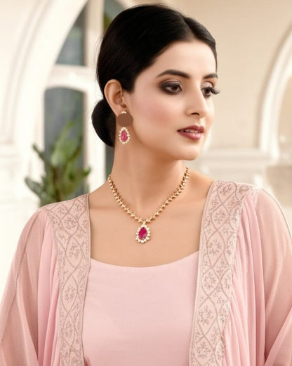women's luxury gold ruby necklace set