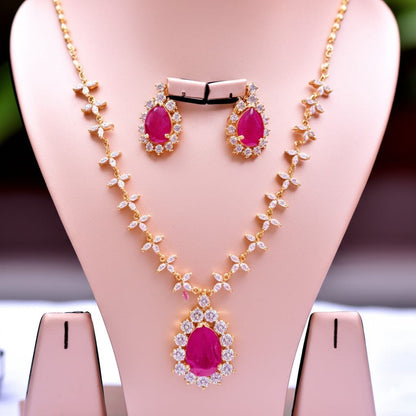 women's luxury gold ruby necklace set