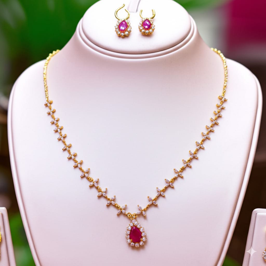 women's luxury gold ruby necklace set