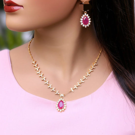 women's luxury gold ruby necklace set