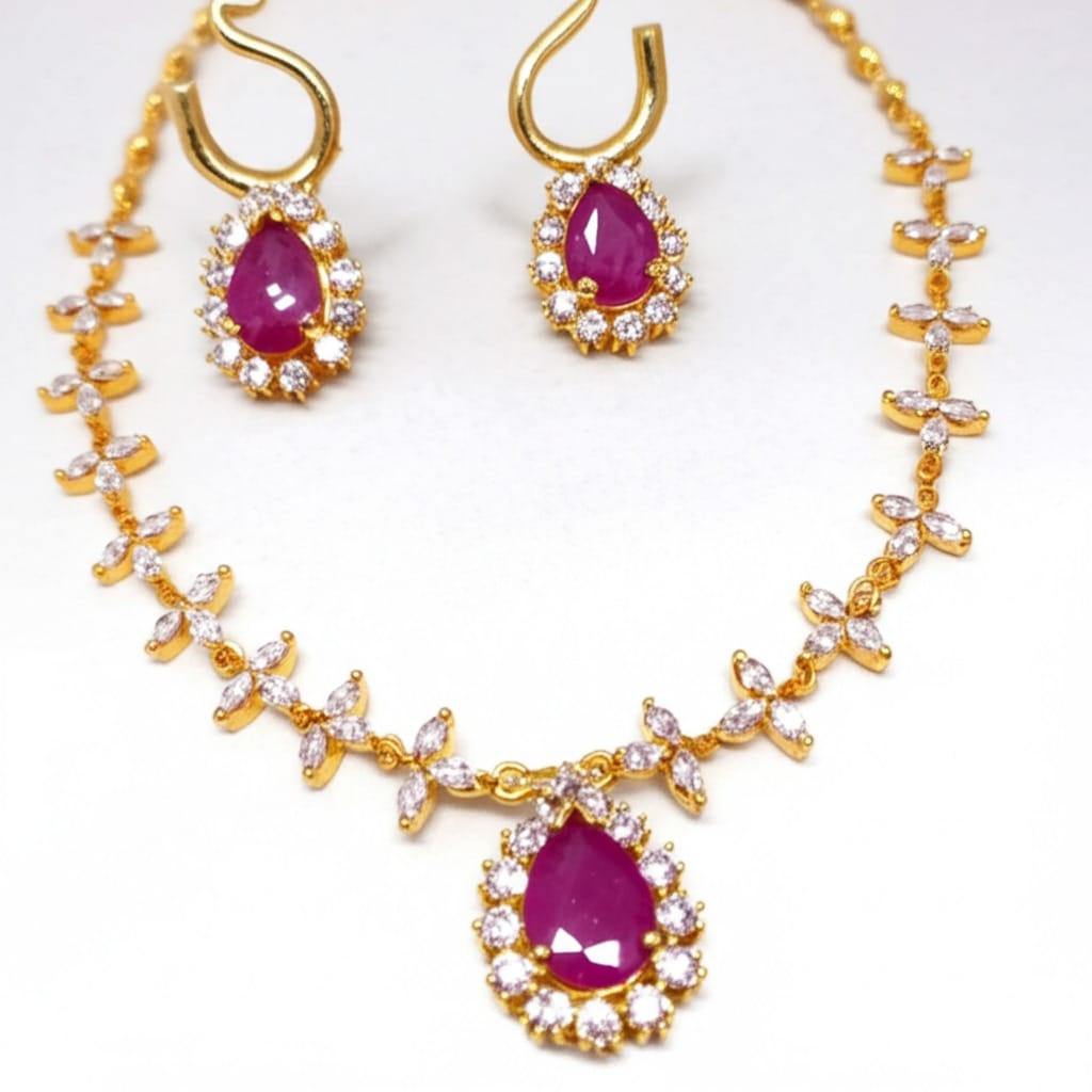 women's luxury gold ruby necklace set
