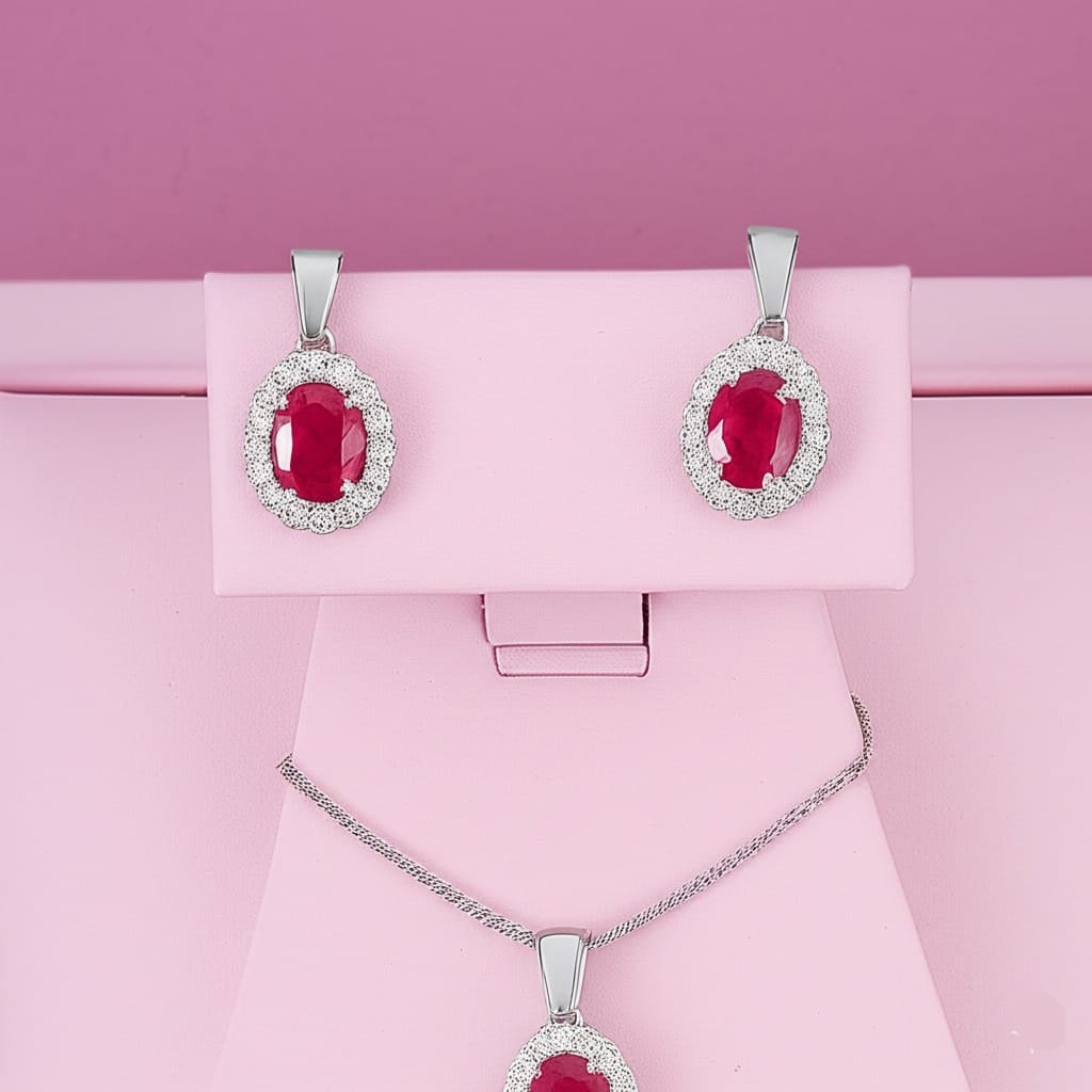 women's luxury white gold diamond ruby necklace set