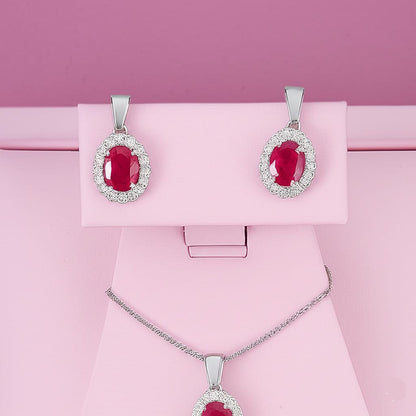 women's luxury white gold diamond ruby necklace set