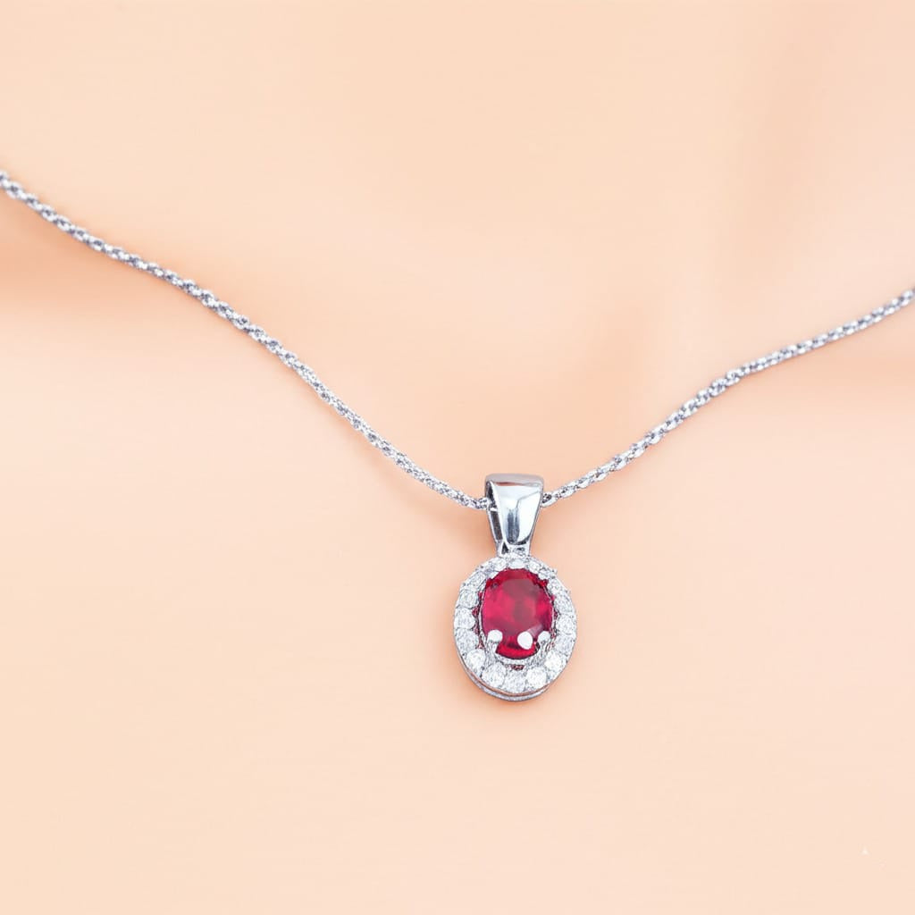 women's luxury white gold diamond ruby necklace set