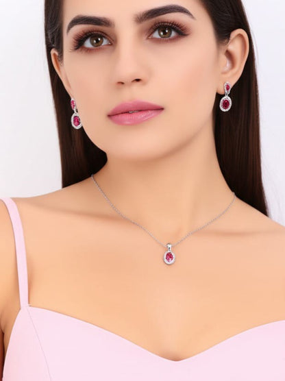 women's luxury white gold diamond ruby necklace set
