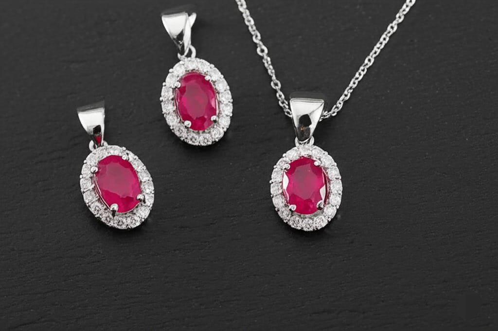women's luxury white gold diamond ruby necklace set