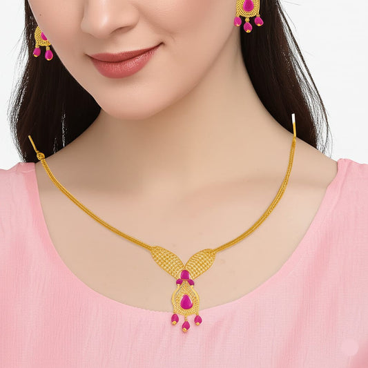 women's luxury gold ruby necklace set