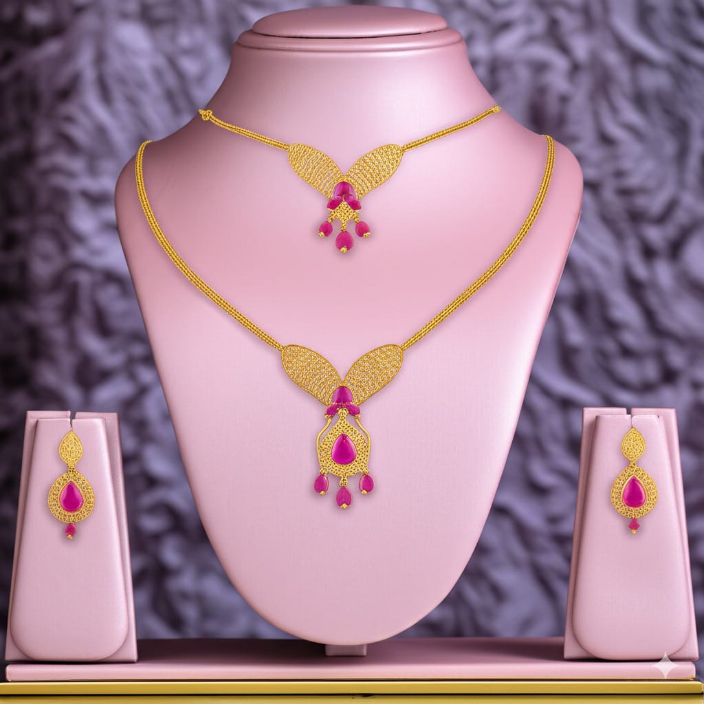 women's luxury gold ruby necklace set