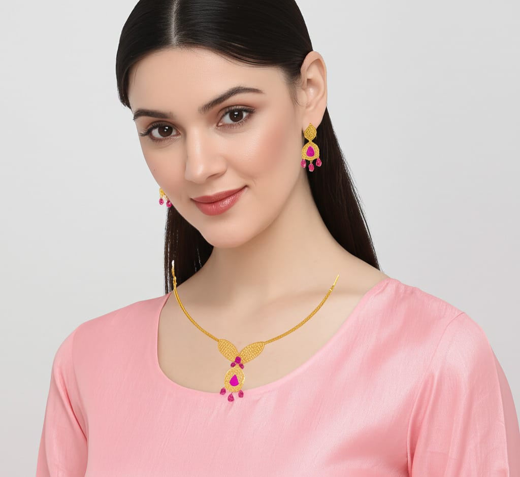 women's luxury gold ruby necklace set