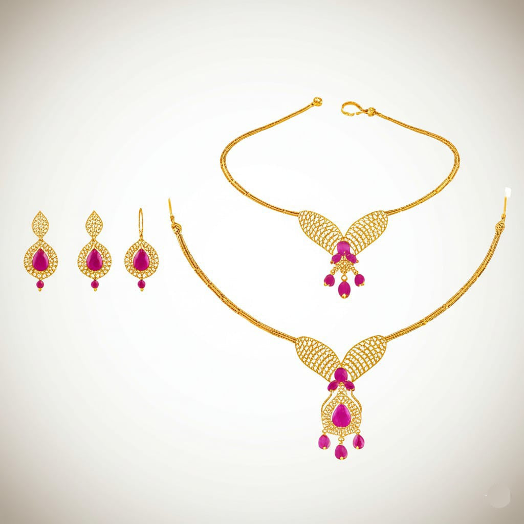women's luxury gold ruby necklace set