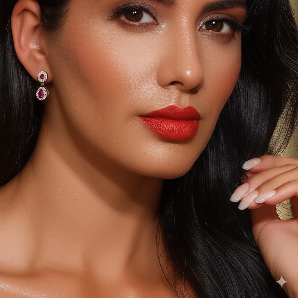 Women's luxury gold diamond ruby earrings