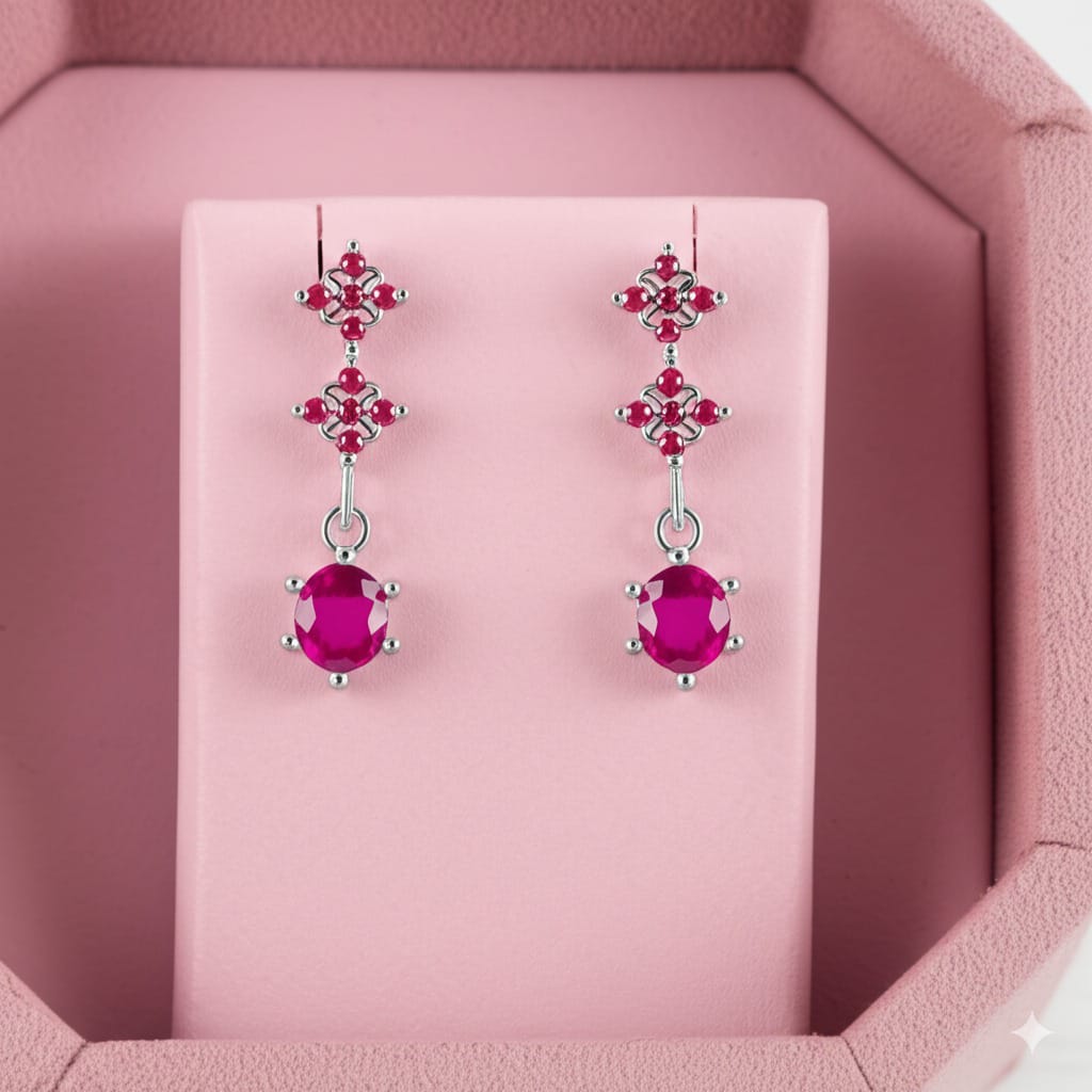 Women's luxury white gold diamond ruby earrings