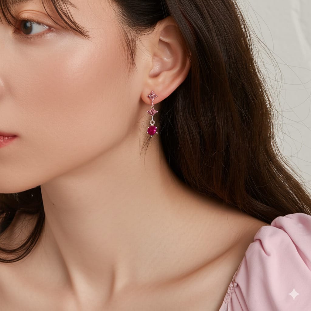 Women's luxury white gold diamond ruby earrings