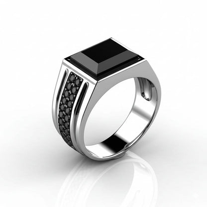 Men's black tourmaline ring