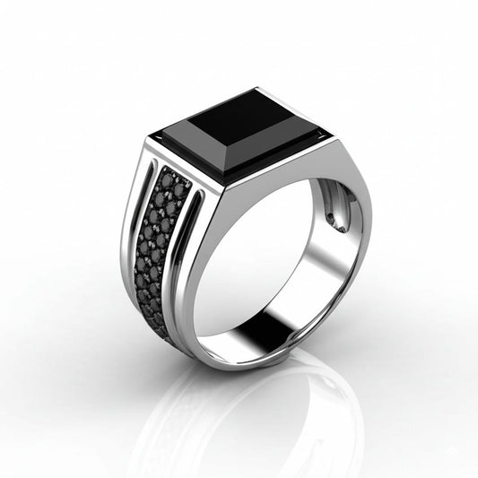 Men's black tourmaline ring