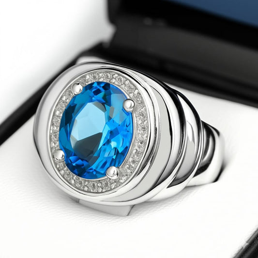 Men's blue topaz ring