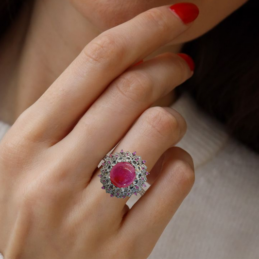 Women's Ruby Ring with real zircon