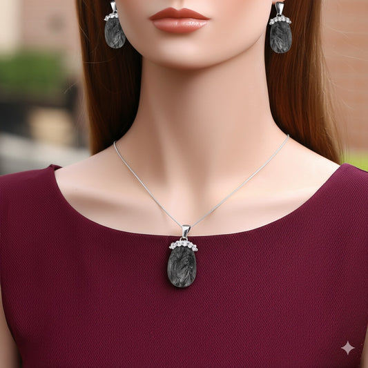 Women's black Rutile Quartz jewelry set