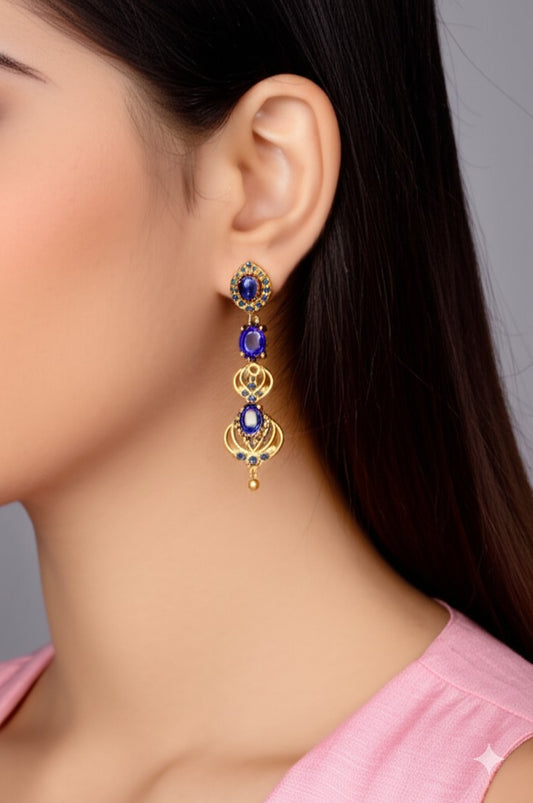 Women's luxury gold earrings (blue sapphire)