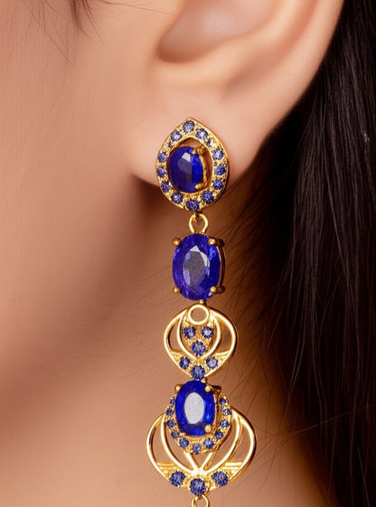 Women's luxury gold earrings (blue sapphire)