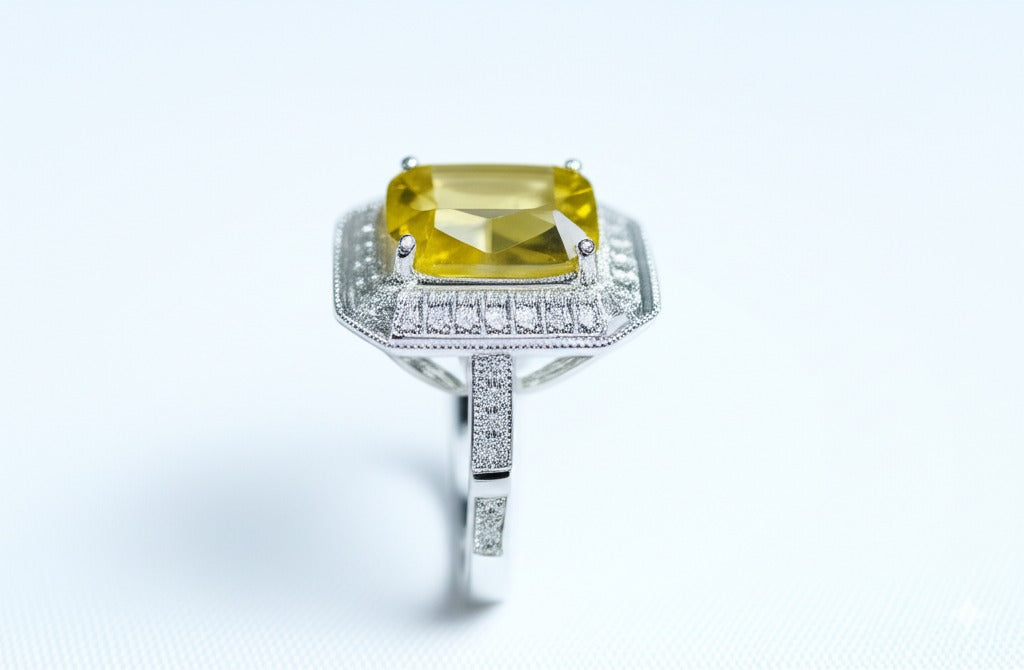 Men's luxury white gold yellow sapphire ring