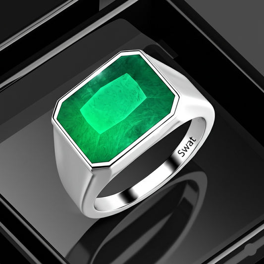 Men's luxury white gold emerald ring