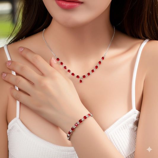 Women's red garnet jewelry set