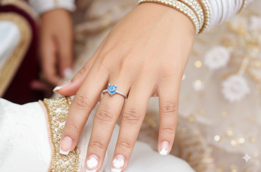 Swiss blue topaz and diamond engagement ring