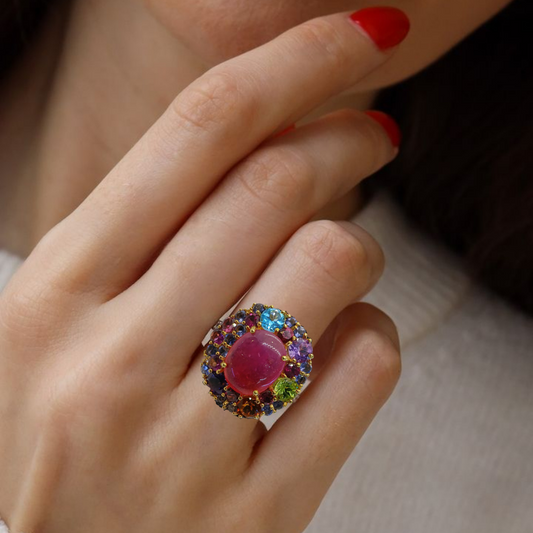 Women's Ruby Ring with real multi stones