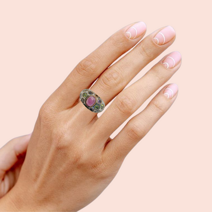 Lady's star Ruby Ring with real multi stones