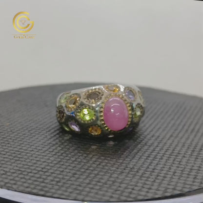 Lady's star Ruby Ring with real multi stones