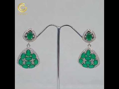 Women's green agate earrings (tops)